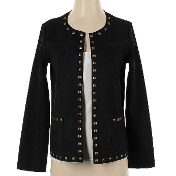 Carmen Marc Valvo Sweaters - NWT Carmen Marc Valvo Faux Leather Suede Jacket Black with Gold Studs XS